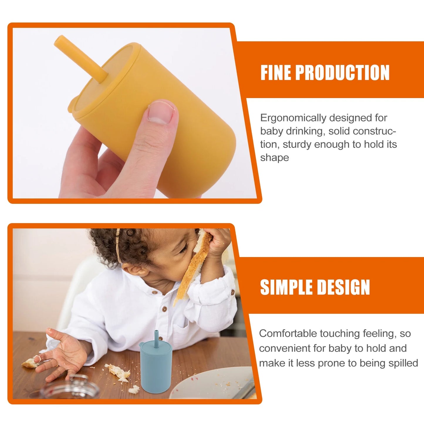 2Pcs Silicone Sippy Cups Baby Sippy Cups with Straw Silicone Toddler Cups