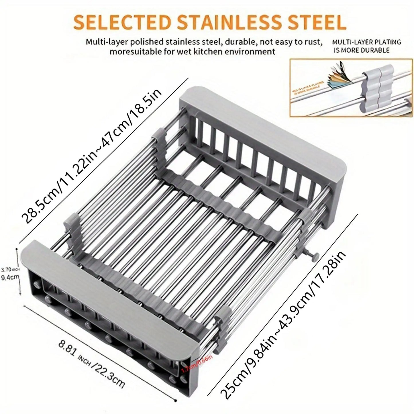 1Pc Sink Drain Rack,Retractable Sink Drain Rack,Expandable Dish Drying Rack,Sink Dish Drying Rack,Sink Drain Basket,Kitchen Tool