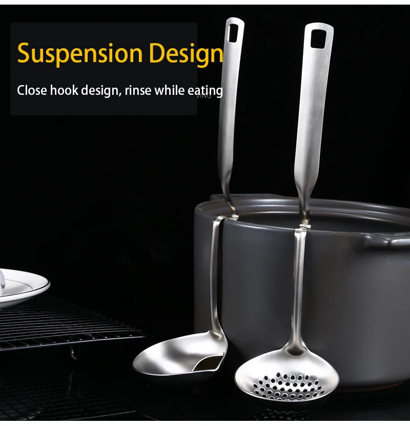 Oil Filter Separate Spoon Long Handle Soup Spoon Strainer Cooking Colander Kitchen Scoop Stainless Steel Ladle Dinner Tableware