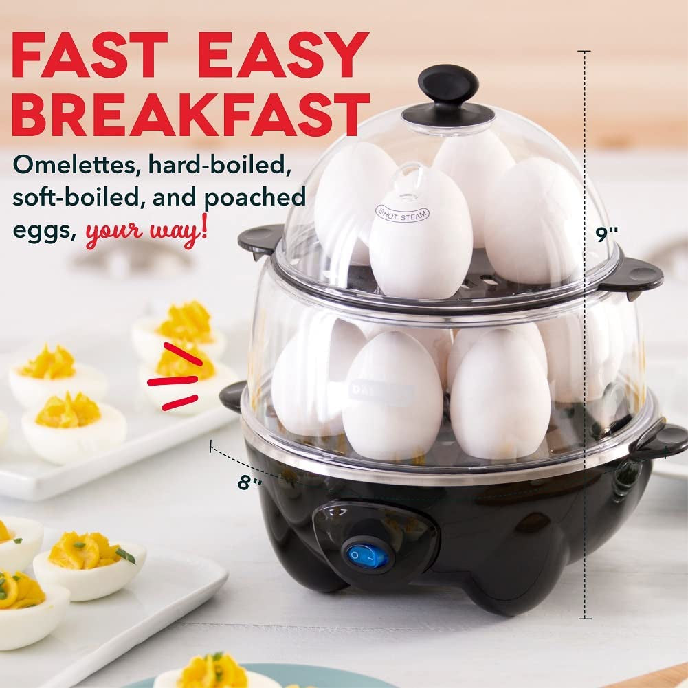 Deluxe Rapid Egg Cooker for Hard Boiled, Poached, Scrambled Eggs, Omelets, Steamed Vegetables, Dumplings & More, 12 Capacity