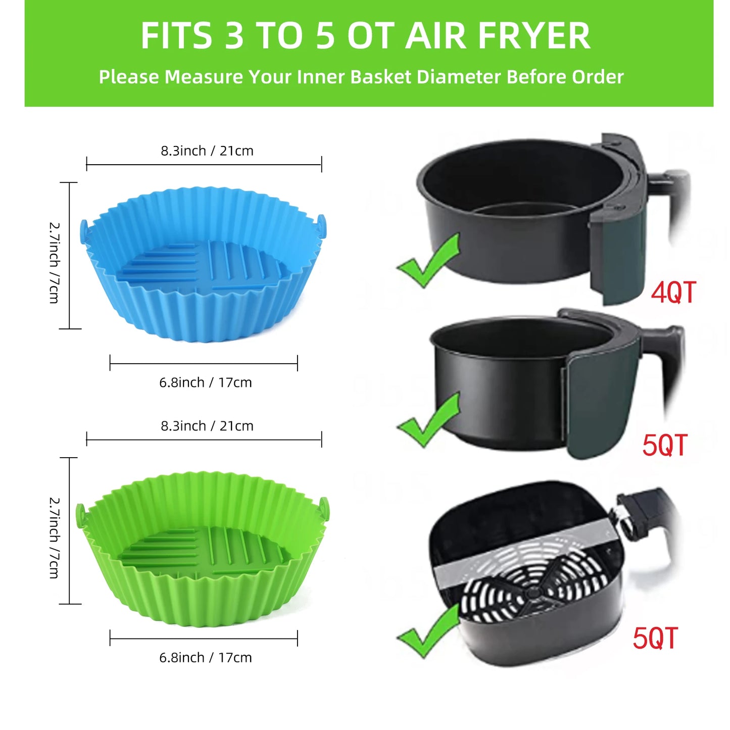  Multicolor Reusable Silicone Air Fryer Basket Bowl 