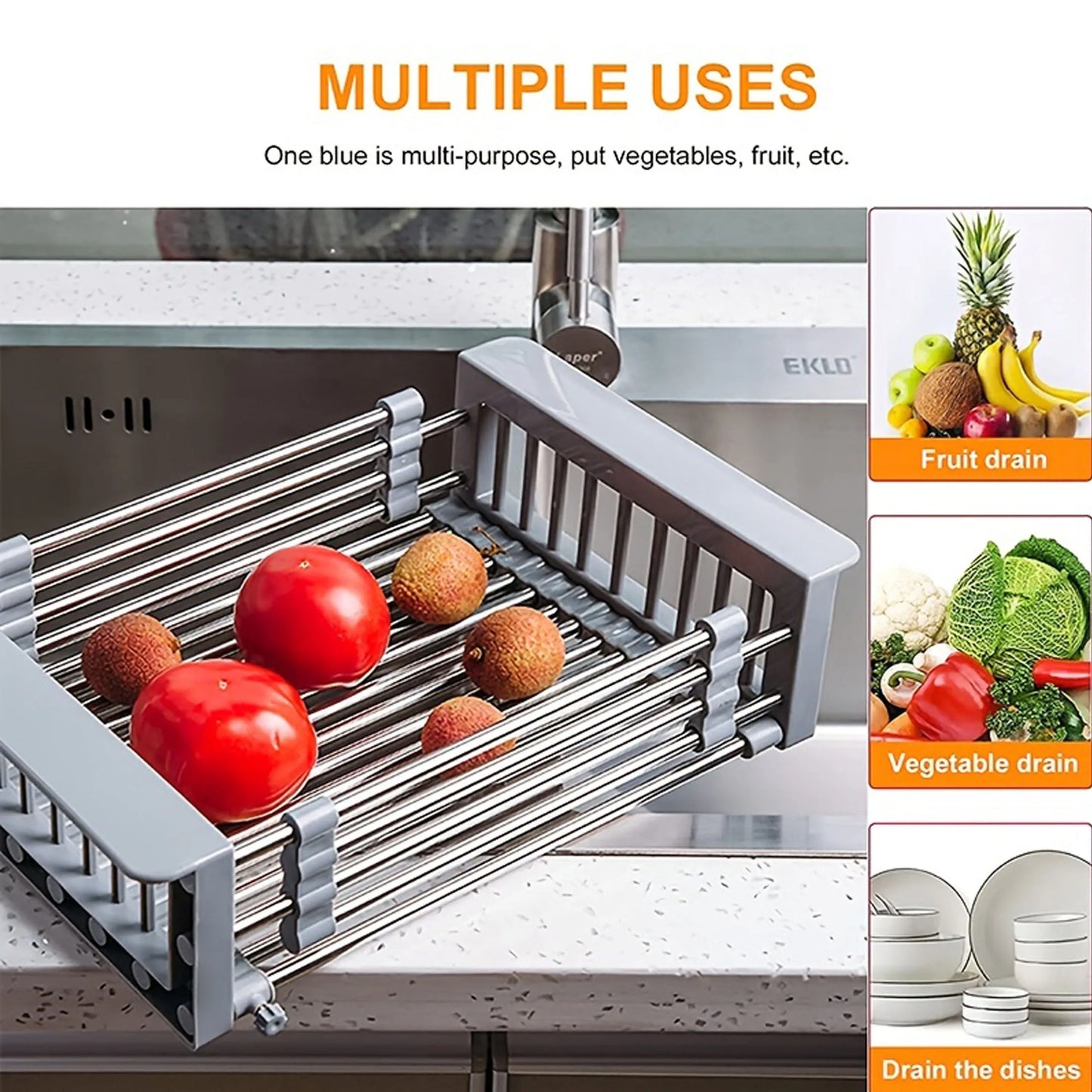 1Pc Sink Drain Rack,Retractable Sink Drain Rack,Expandable Dish Drying Rack,Sink Dish Drying Rack,Sink Drain Basket,Kitchen Tool