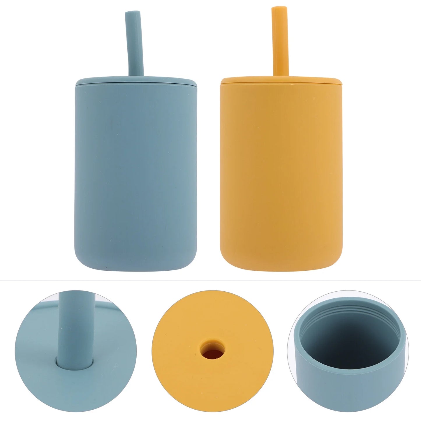 2Pcs Silicone Sippy Cups Baby Sippy Cups with Straw Silicone Toddler Cups