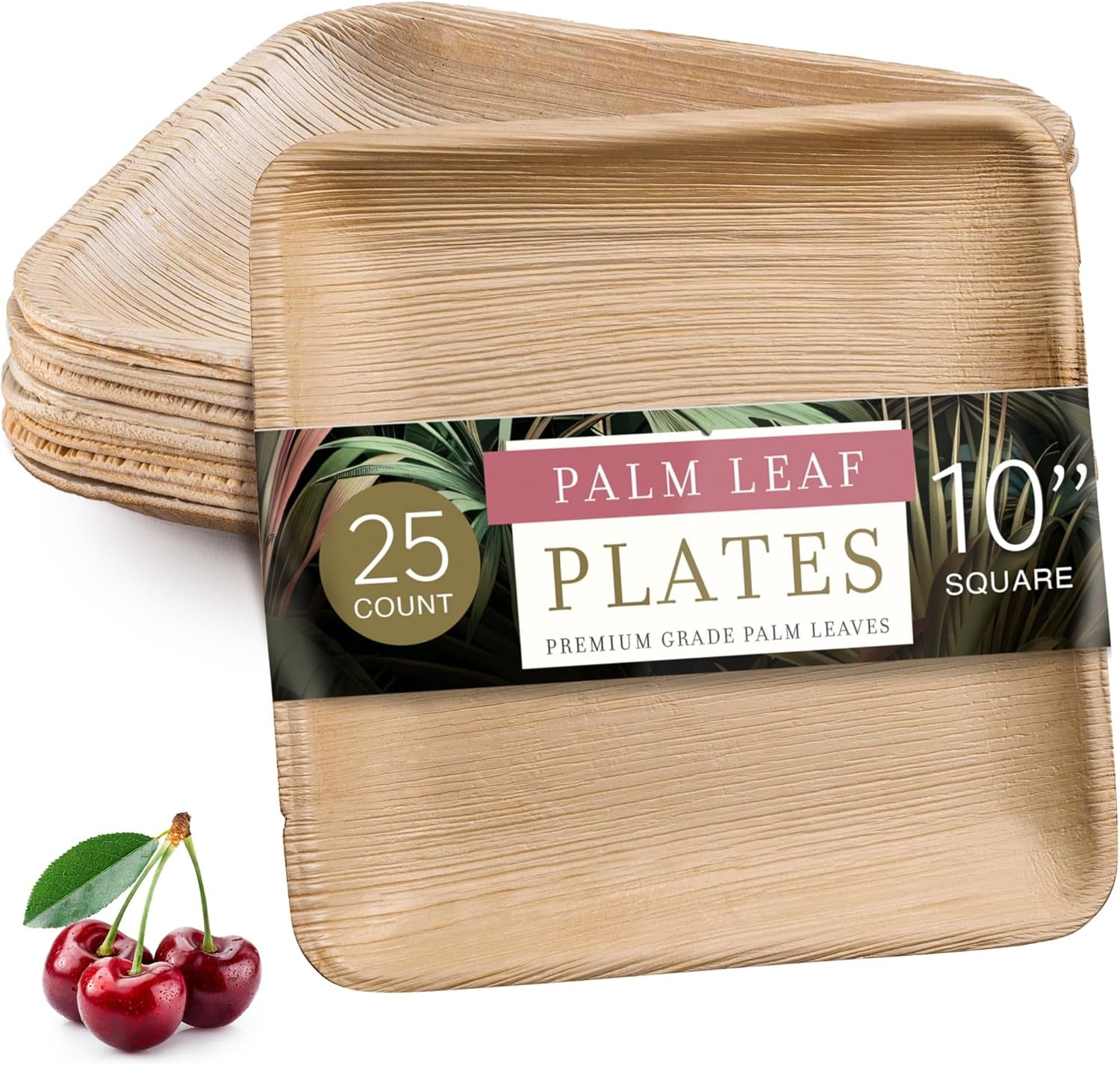 "25 Eco-Friendly Bamboo Palm Leaf Plates – 10 Inch Heavy Duty, Compostable & Biodegradable Disposable Party Plates – Better for the Environment than Paper!"