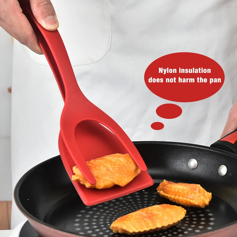 2 in 1 Nylon Grip Flip Tongs Egg Spatula Tongs Steak Spatula Tongs Clamp Pancake Fried Turners Kitchen Accessories