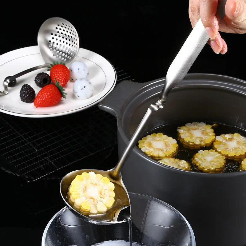 Oil Filter Separate Spoon Long Handle Soup Spoon Strainer Cooking Colander Kitchen Scoop Stainless Steel Ladle Dinner Tableware