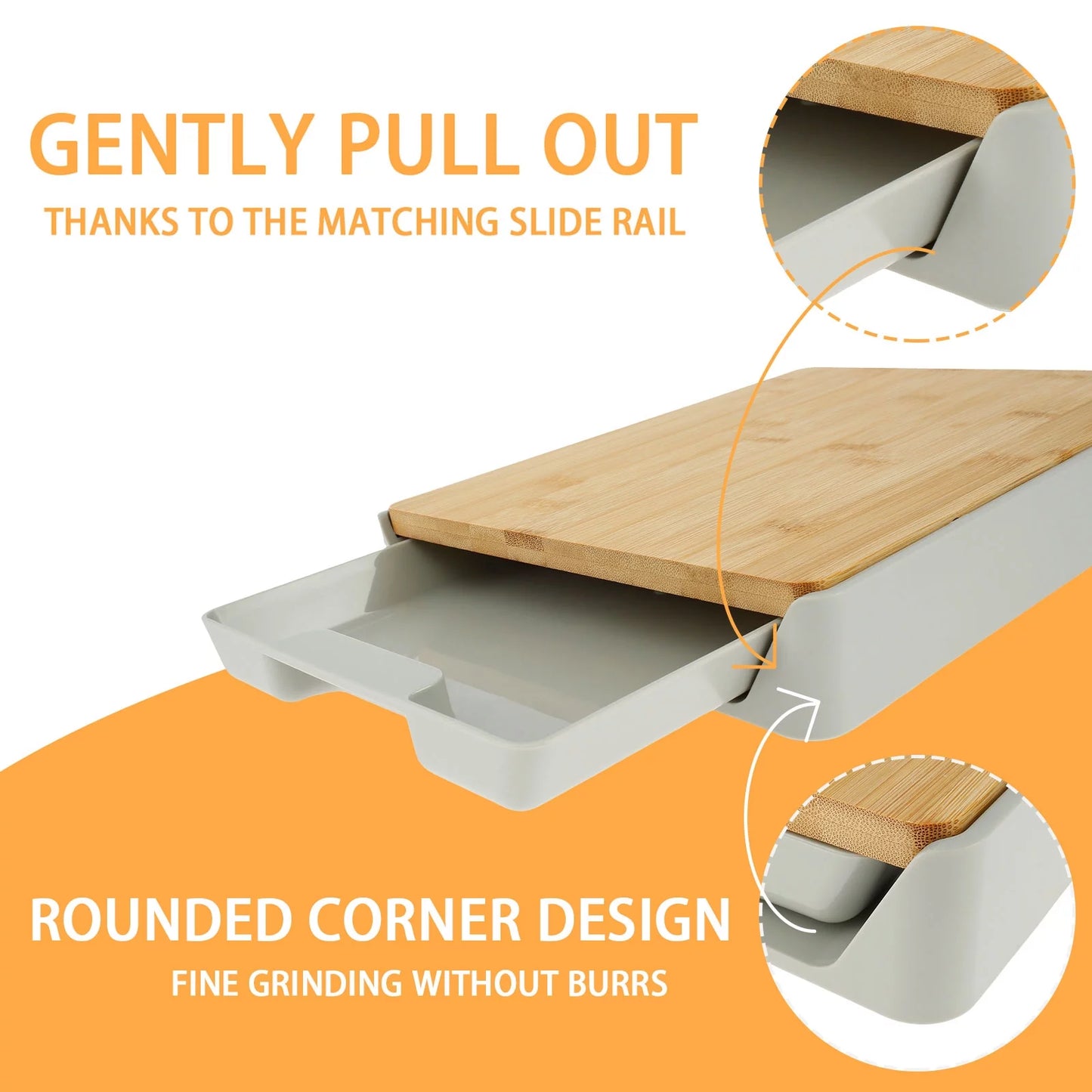 Bamboo Cutting Board with Slide Out Drawer Tray Board Heavy-Duty Chopping Board Wear Resistance Cutting Board with Non-Slip Feet Eco-Friendly Bamboo Cutting Board for Kitchen