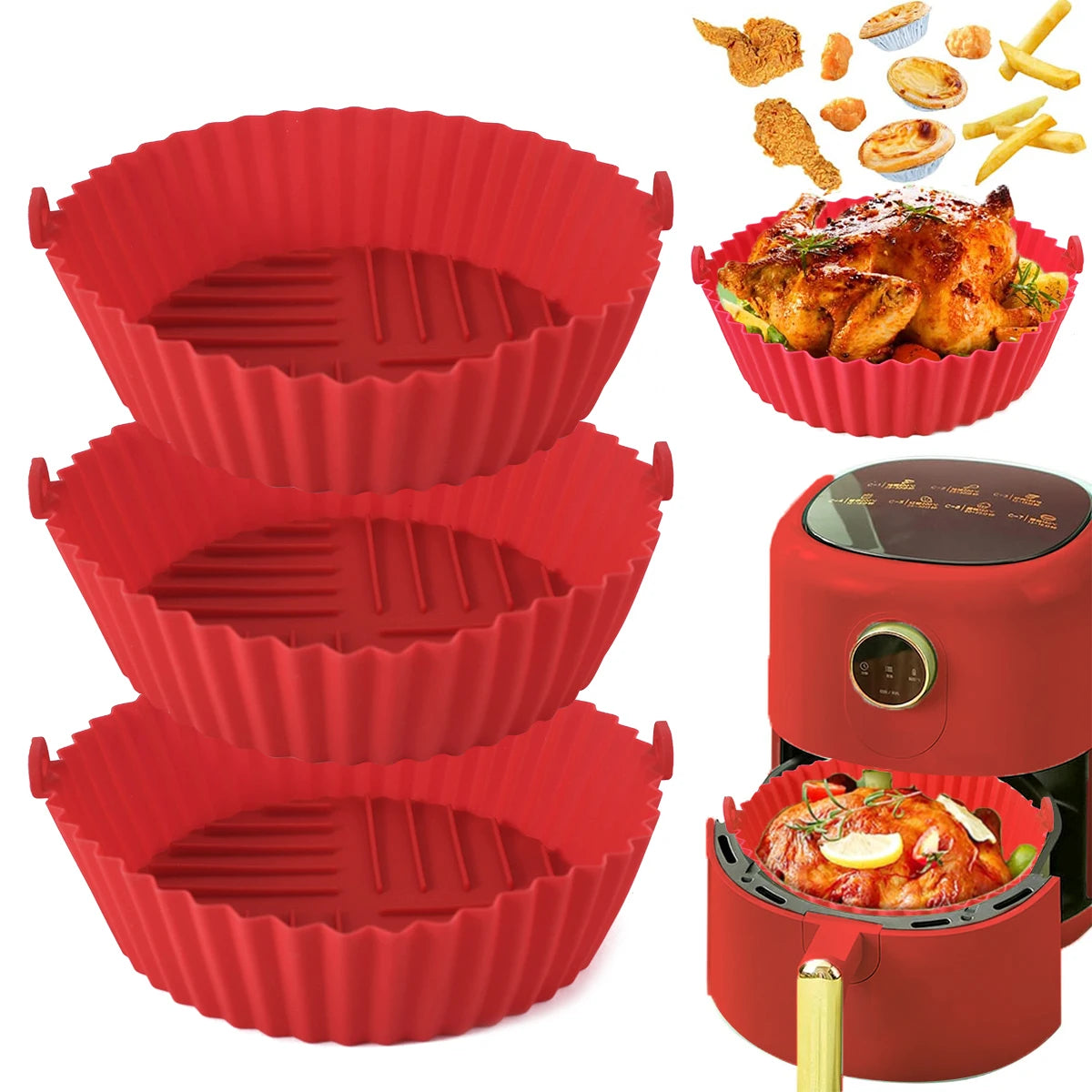  Multicolor Reusable Silicone Air Fryer Basket Bowl 