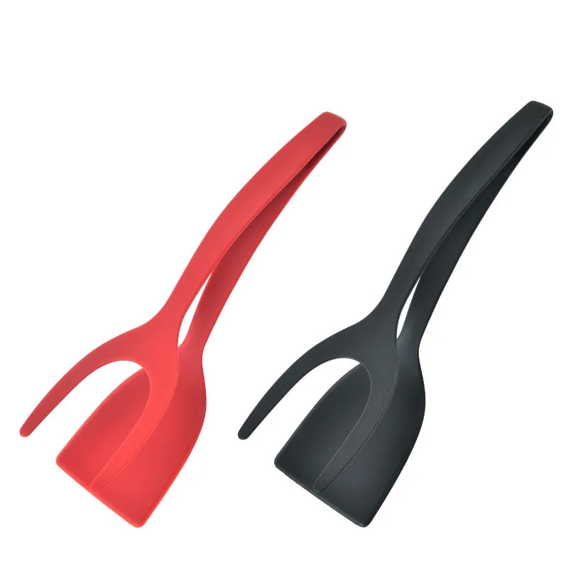 2 in 1 Nylon Grip Flip Tongs Egg Spatula Tongs Steak Spatula Tongs Clamp Pancake Fried Turners Kitchen Accessories