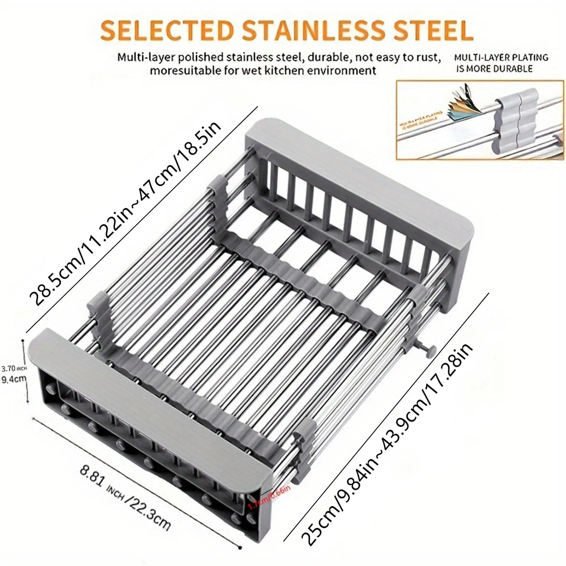 1Pc Sink Drain Rack,Retractable Sink Drain Rack,Expandable Dish Drying Rack,Sink Dish Drying Rack,Sink Drain Basket,Kitchen Tool