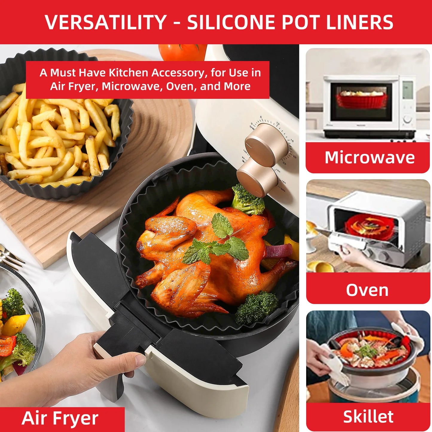  Multicolor Reusable Silicone Air Fryer Basket Bowl 