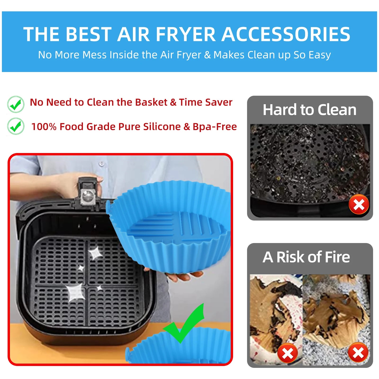  Multicolor Reusable Silicone Air Fryer Basket Bowl 