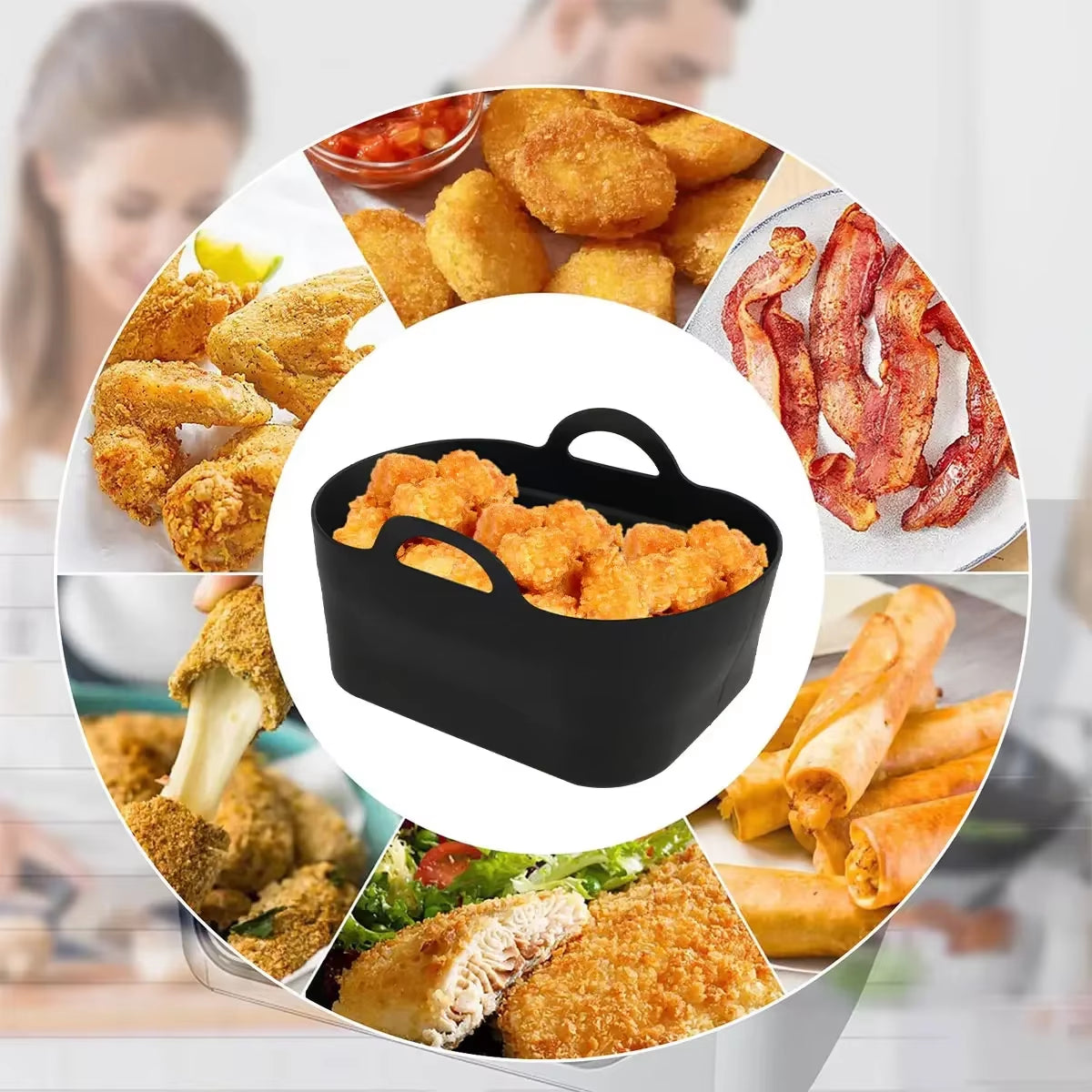 Reusable Silicone Air Fryer Liner Rectangle Heat Resistant Pot