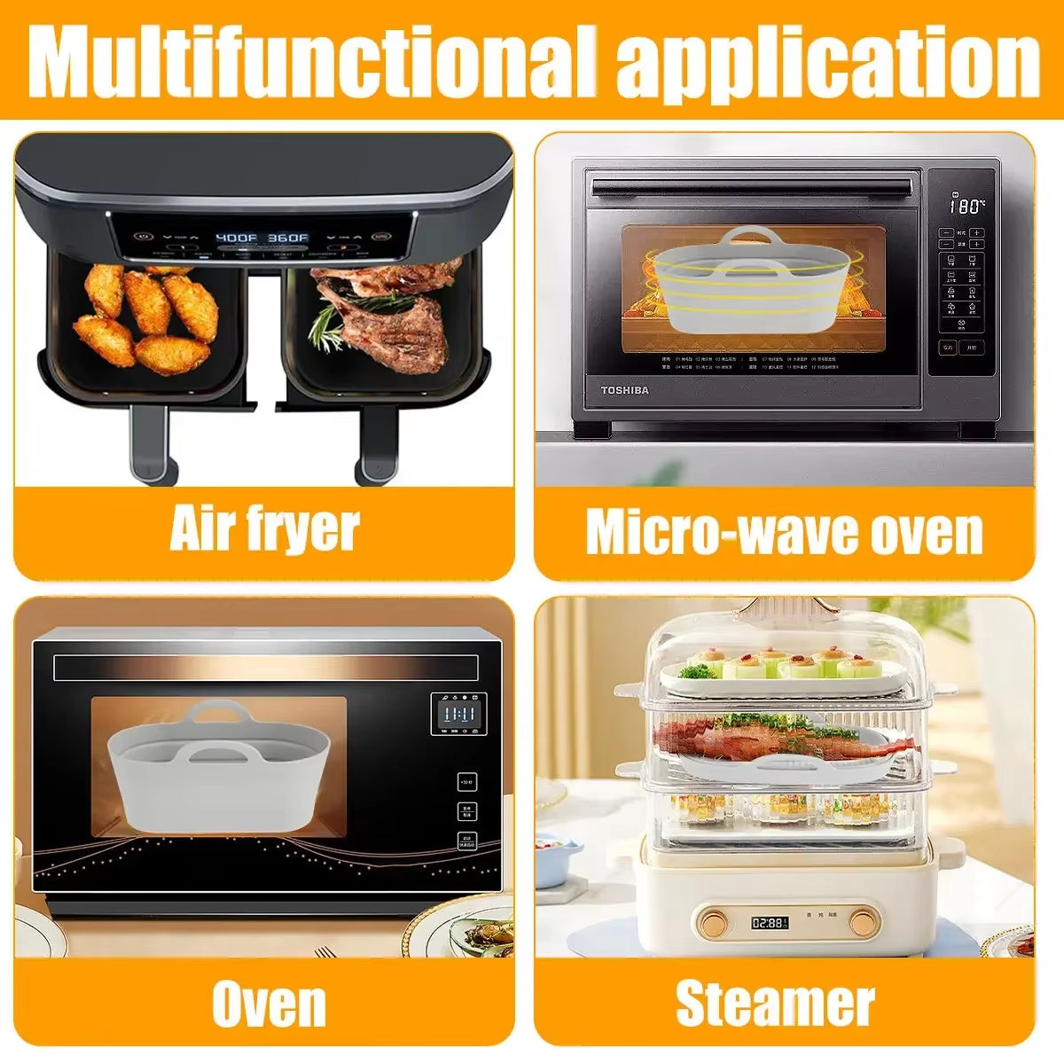 Reusable Silicone Air Fryer Liner Rectangle Heat Resistant Pot