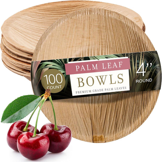  100 Eco-Friendly Bamboo Palm Leaf Plates- 4 Inch Heavy Duty, Compostable & Biodegradable Disposable Party Plates