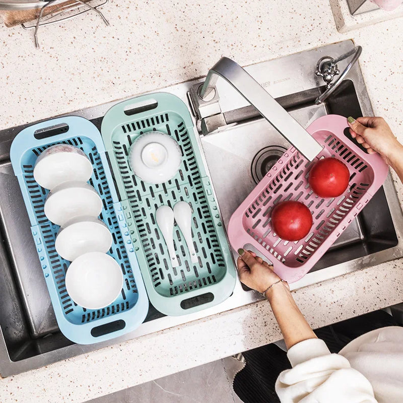 Strong Adjustable Kitchen Sink Rack Dish Drying Rack over Sink Dry Drainers Plastic Foldable Kitchen Shelf