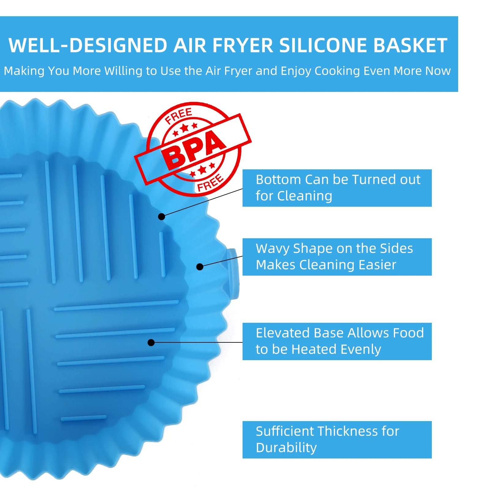  Multicolor Reusable Silicone Air Fryer Basket Bowl 