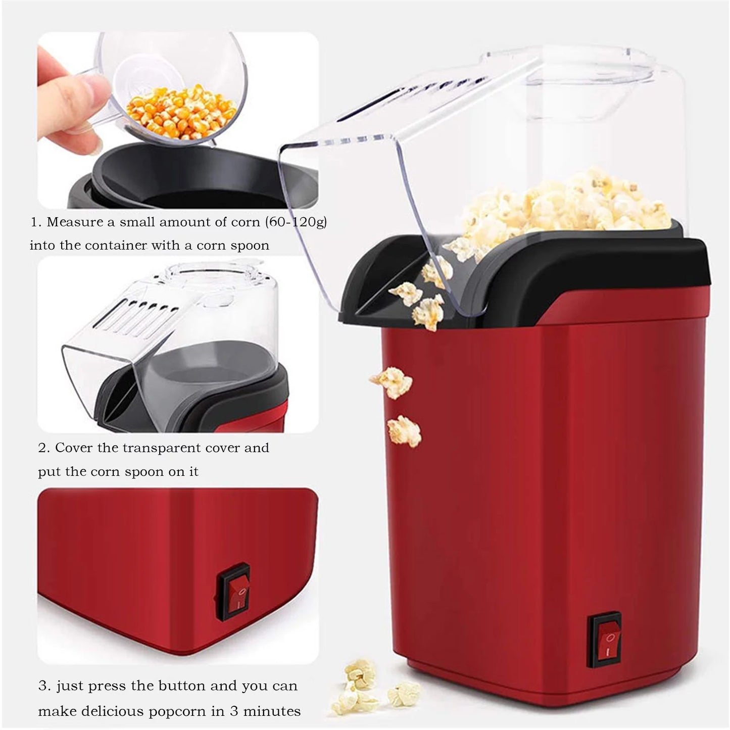 Oil Free Fully Automatic Popcorn Machine with Measuring Spoon 