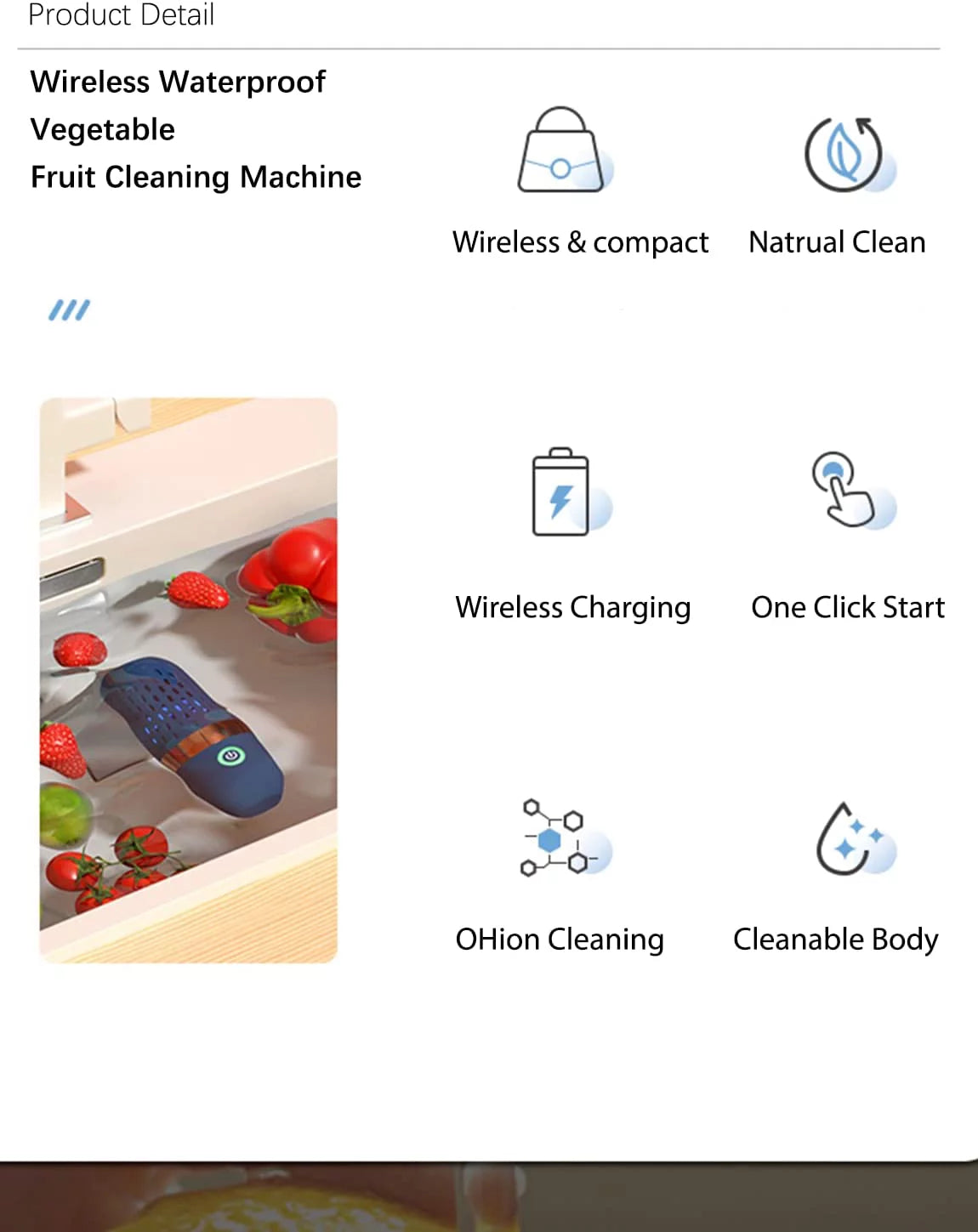 Fruit and Vegetable Waterproof Cleaner Machine IPX7 Waterproof Purifier