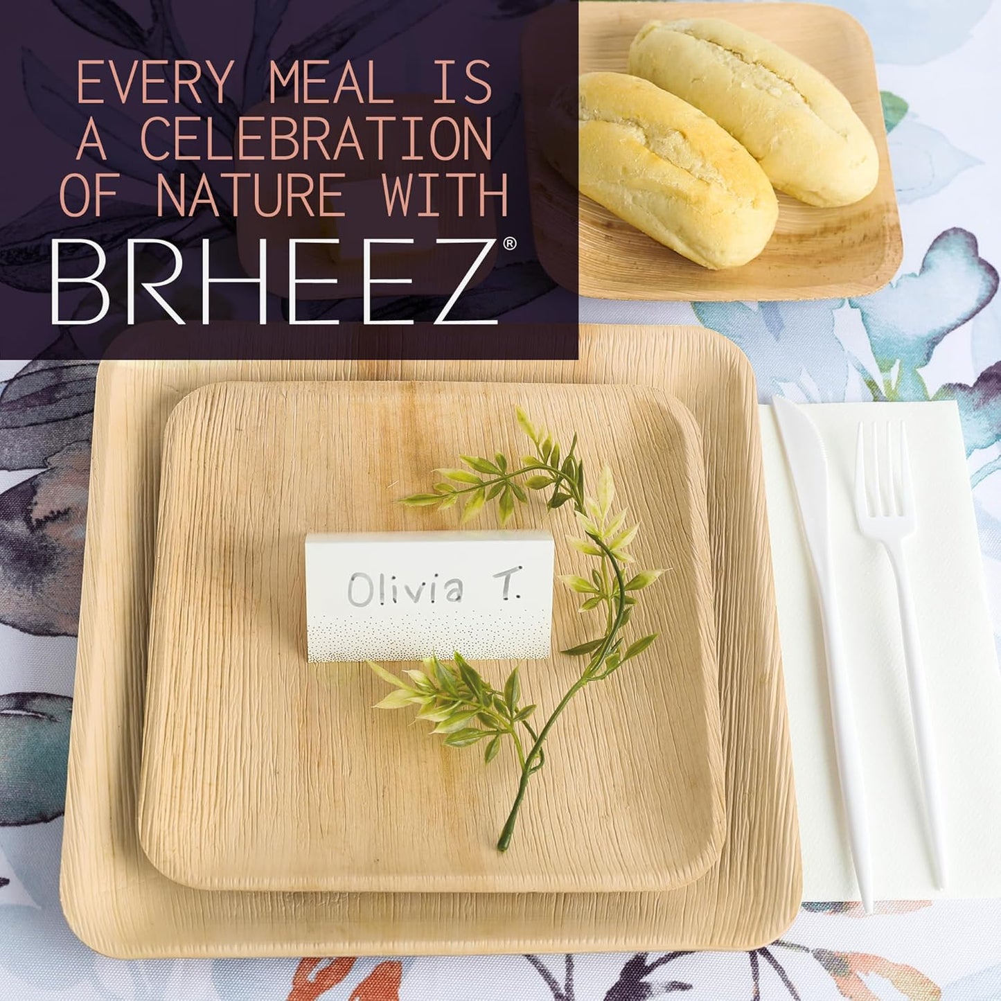"25 Eco-Friendly Bamboo Palm Leaf Plates – 10 Inch Heavy Duty, Compostable & Biodegradable Disposable Party Plates – Better for the Environment than Paper!"